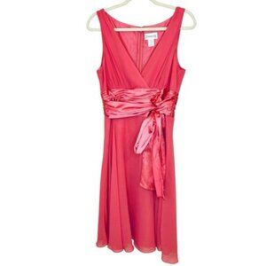Sleeveless Dress 14 Coral Pink Chiffon Midi Tea Length Wedding Formal